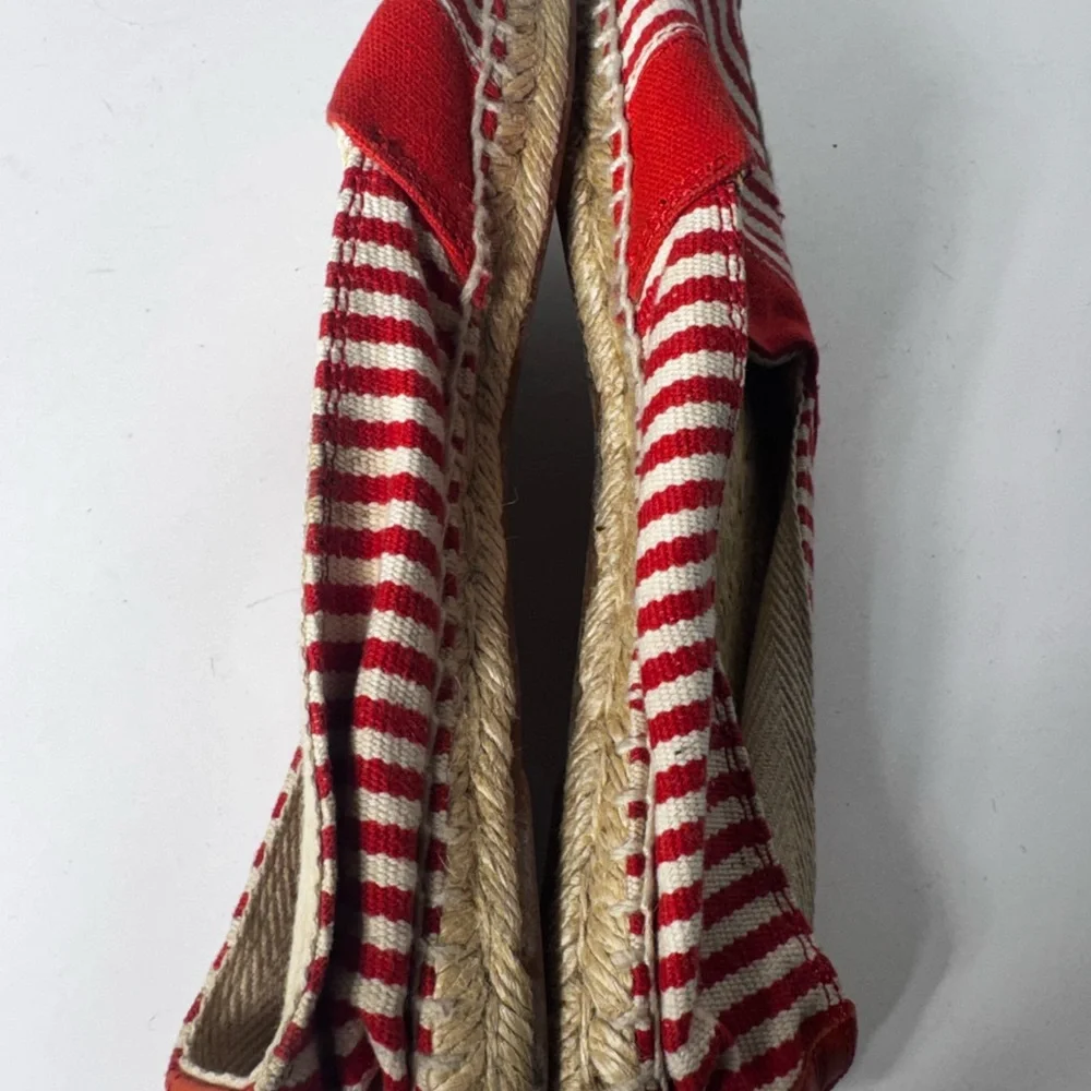 Tory Burch Beacher Striped Canvas Espadrilles Orange White 9